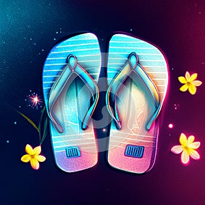 Illustration of a pair of flip flops on a colorful background generative AI