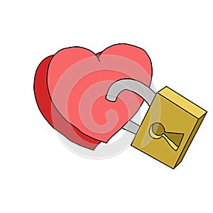 Illustration of a pair of hearts joined by a padlock