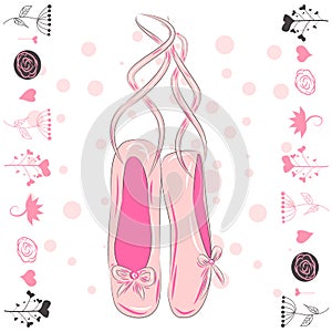 Illustration of a pair of well-worn ballet pointes shoes.
