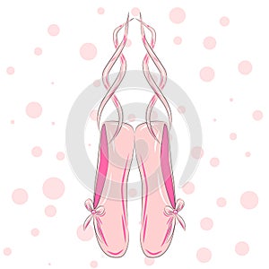 Illustration of a pair of well-worn ballet pointes shoes.