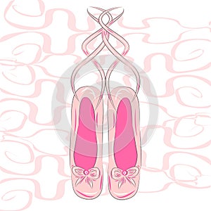 Illustration of a pair of well-worn ballet pointes shoes