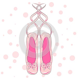 Illustration of a pair of well-worn ballet pointes shoes.