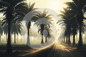 Illustration of Palm plantation in the morning. AI Generated .