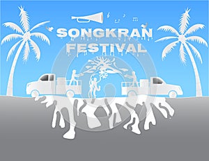 Illustration paper art concept Songkran festival annual tradition of thailand