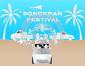 Illustration paper art concept Songkran festival annual tradition of thailand.