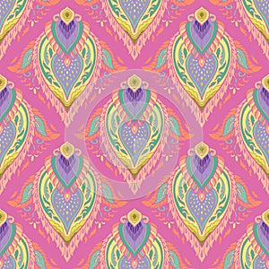 Illustration pastel oriental Thai style elemental mandala boho flame and petal concept seamless pattern