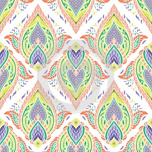 Illustration pastel oriental Thai style elemental mandala boho flame and petal concept seamless pattern