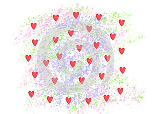 Illustration pastel paint splatter background with hearts