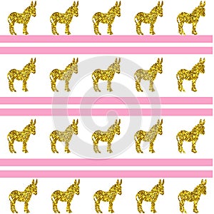Illustration of a pattern of golden donkey outlines isolated on a white background