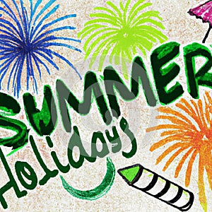 Illustration in Pencil Art Style of Summer Holiday background. AI Image