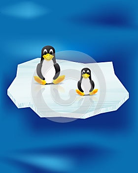 Illustration of penguins on ice floe