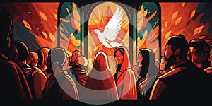 Illustration of Pentecost sunday holy spirit, Dove, Holy Spirit, and Flame for Pentecost photo