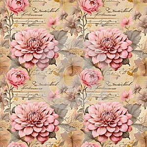 Illustration of a peony seamless pattern digitally printed on fabric. Ai generated.