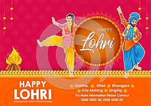 people celebrate and dancing bhangra for Happy Lohri holiday background for Punjabi festival India