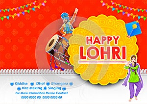 people celebrate and dancing bhangra for Happy Lohri holiday background for Punjabi festival India