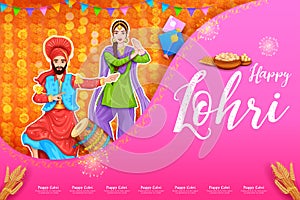 people celebrate and dancing bhangra for Happy Lohri holiday background for Punjabi festival India