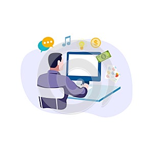 Illustration people on dekstop computer Background e commerce vector