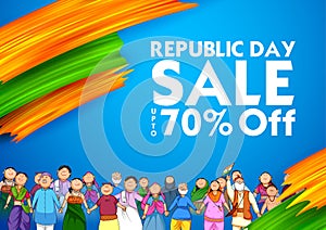 People of different religion showing Unity in Diversity on Happy Republic Day of India Sale Promotion Background photo