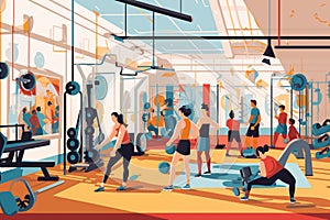 Illustration Of People Keeping Fit And Exercising At Gym
