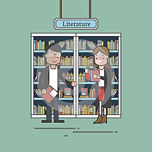 Illustration of people in library