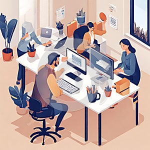 Illustration of People working in the office with a computer