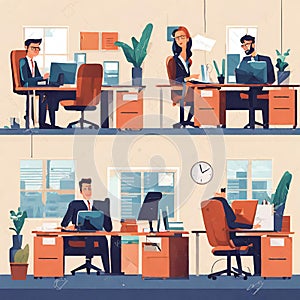 Illustration of People working in the office with a computer