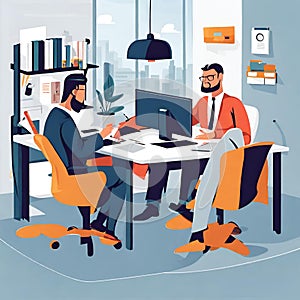 Illustration of People working in the office with a computer