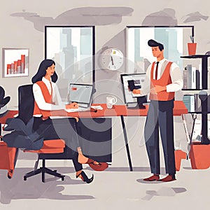 Illustration of People working in the office with a computer