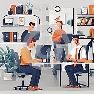 Illustration of People working in the office with a computer