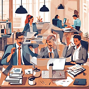 Illustration of People working in the office with a computer