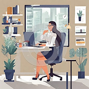 Illustration of People working in the office with a computer