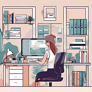 Illustration of People working in the office with a computer