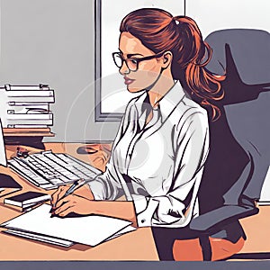 Illustration of People working in the office with a computer