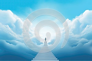 Illustration Of Person Ascending Stairs To Heaven After Death