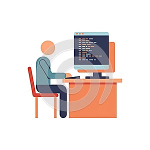 Illustration of a person coding at a desk with a computer