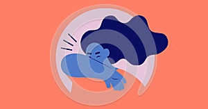 Illustration of person coughing. Precautions social distancing  hygiene for coronavirus  pandemic