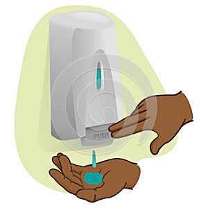 Illustration of a person doing hand hygiene with cleaning product, afro descendant photo