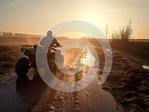 Illustration of a person riding an ATV in the mud. Extreme offroad ride.