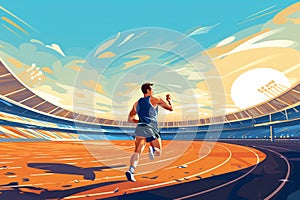 Illustration of a person running on the stadion. Generative AI