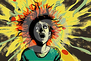 illustration of person with schizophrenia, experiencing hallucinations and delusions
