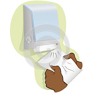 Illustration of a person taking a paper towel or napkin from a container, African descendant photo
