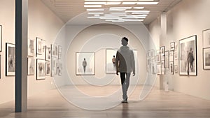 An illustration of a person walking through a gallery of pictures, each one triggering a different memory as they walk