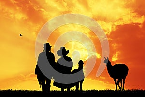 Peruvian people at sunset