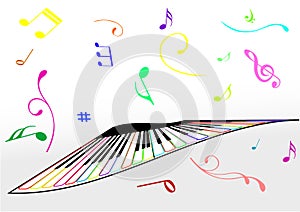 Illustration of a piano and music notes