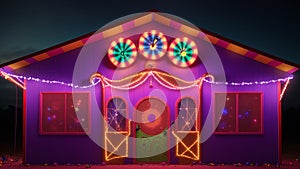 An Illustration Of A Picturesque House With A Christmas Light Display AI Generative