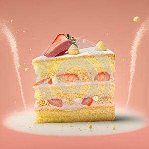 illustration of a piece of delicate cake with strawberries. Generated Ai