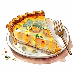 Illustration of a piece of quiche pie on a white background photo