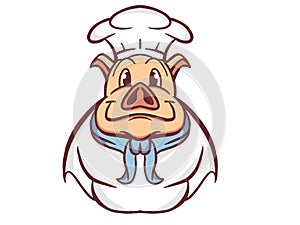 illustration on Pig chef logo mascot for pork grill bbq restaurant branding concept