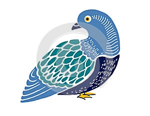 Illustration of a pigeon bird isolated on a white background. Stylization. Printmaking style.