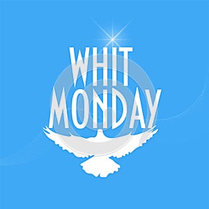 Illustration with a pigeon or dove silhouette: Whit Monday or Pentecost Monday also known as Monday of the Holy Spirit.